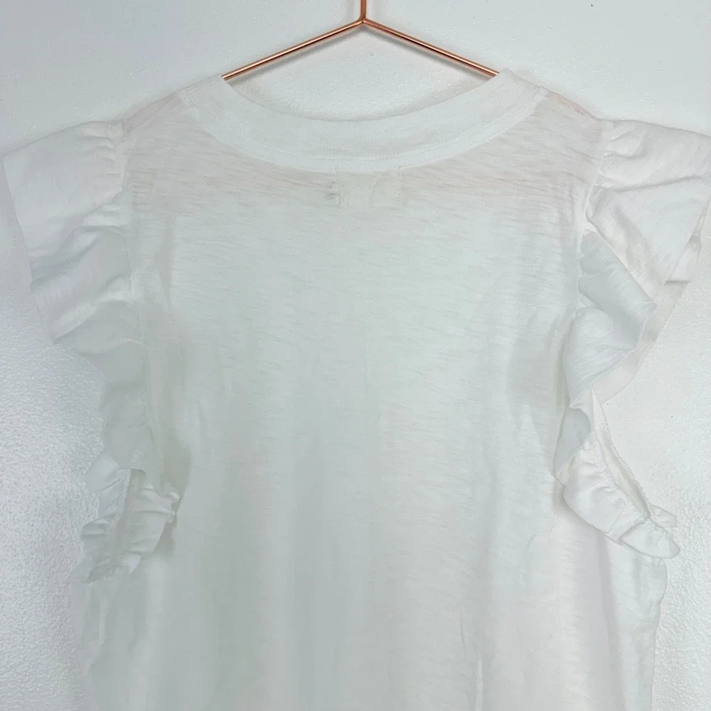 Nation LTD Paulette Ruffle Sleeve Tank Top Size M White Pima Cotton Slub Tee - Picture 8 of 16